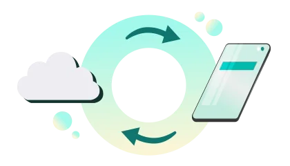Una nube, un teléfono y una flecha circular.