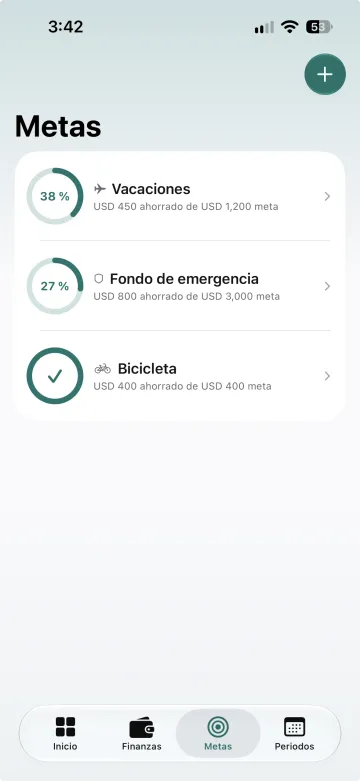 Lista de metas de ahorro con su progreso