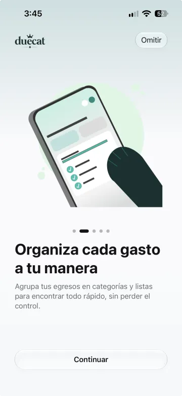 Onboarding: organiza cada gasto a tu manera